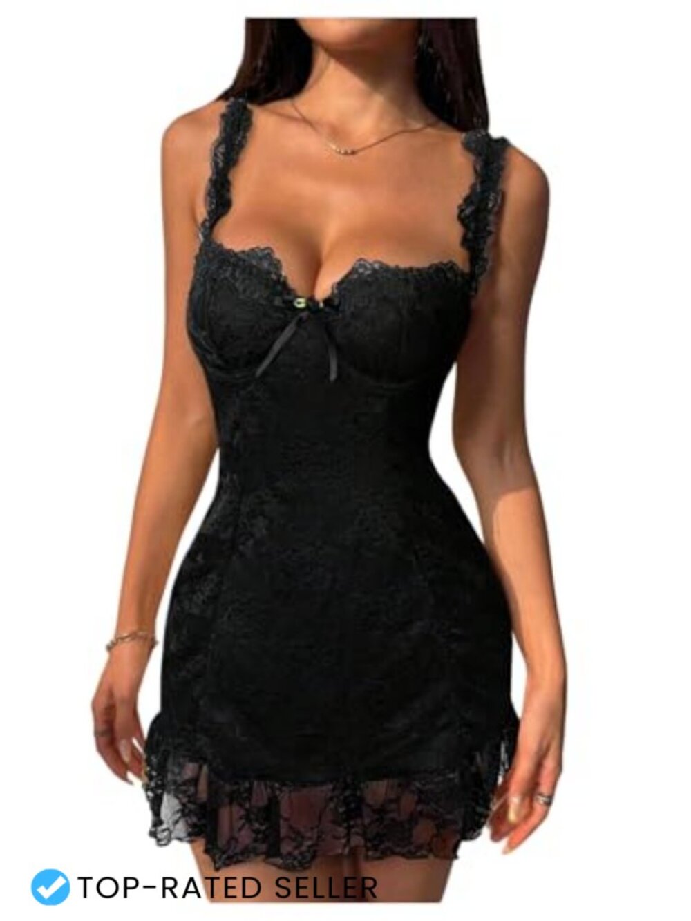 Lace Ruffle Mini Dress Sheer Sleeveless Bodycon Club Night Out